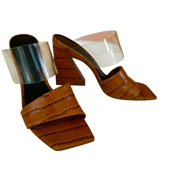Mercedes Castillo Mildred PVC & Croc-Embossed Leather Tan and Brown Mules, 7.5 - Picture 6 of 15